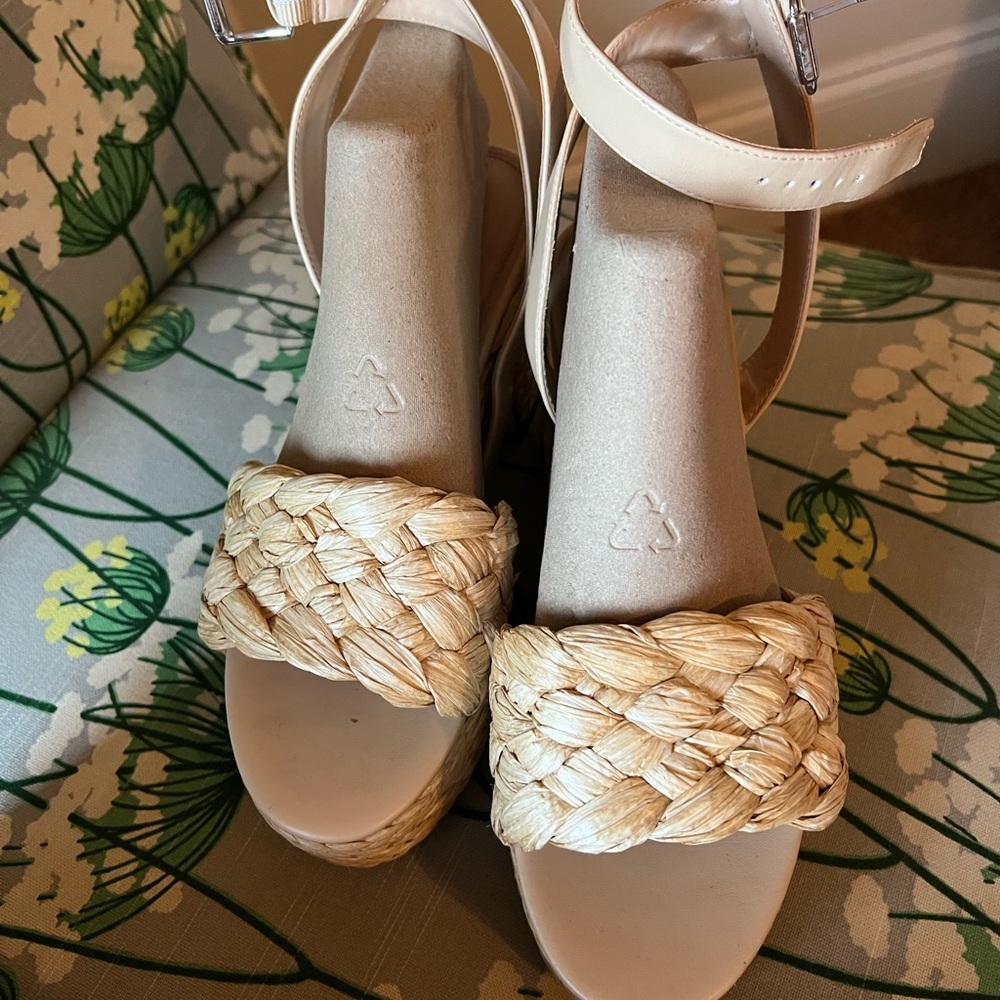 Marc Fisher, straw and burlap leather sandals